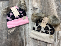 CC BABY Leopard Double Pom Beanie