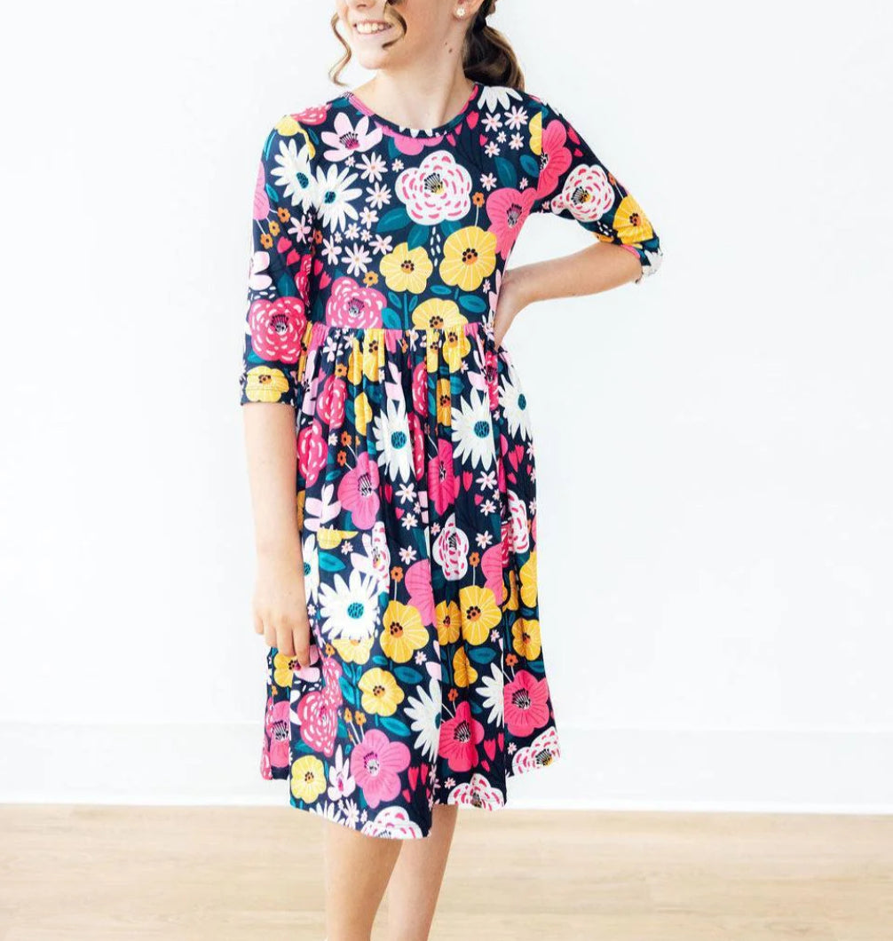 Midnight Floral Twirl Dress