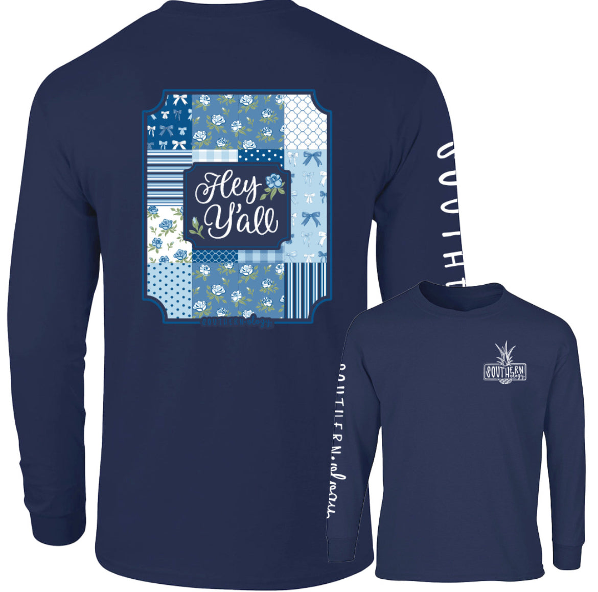 SOuthernology Hey Yall Patchwork LS Tshirt