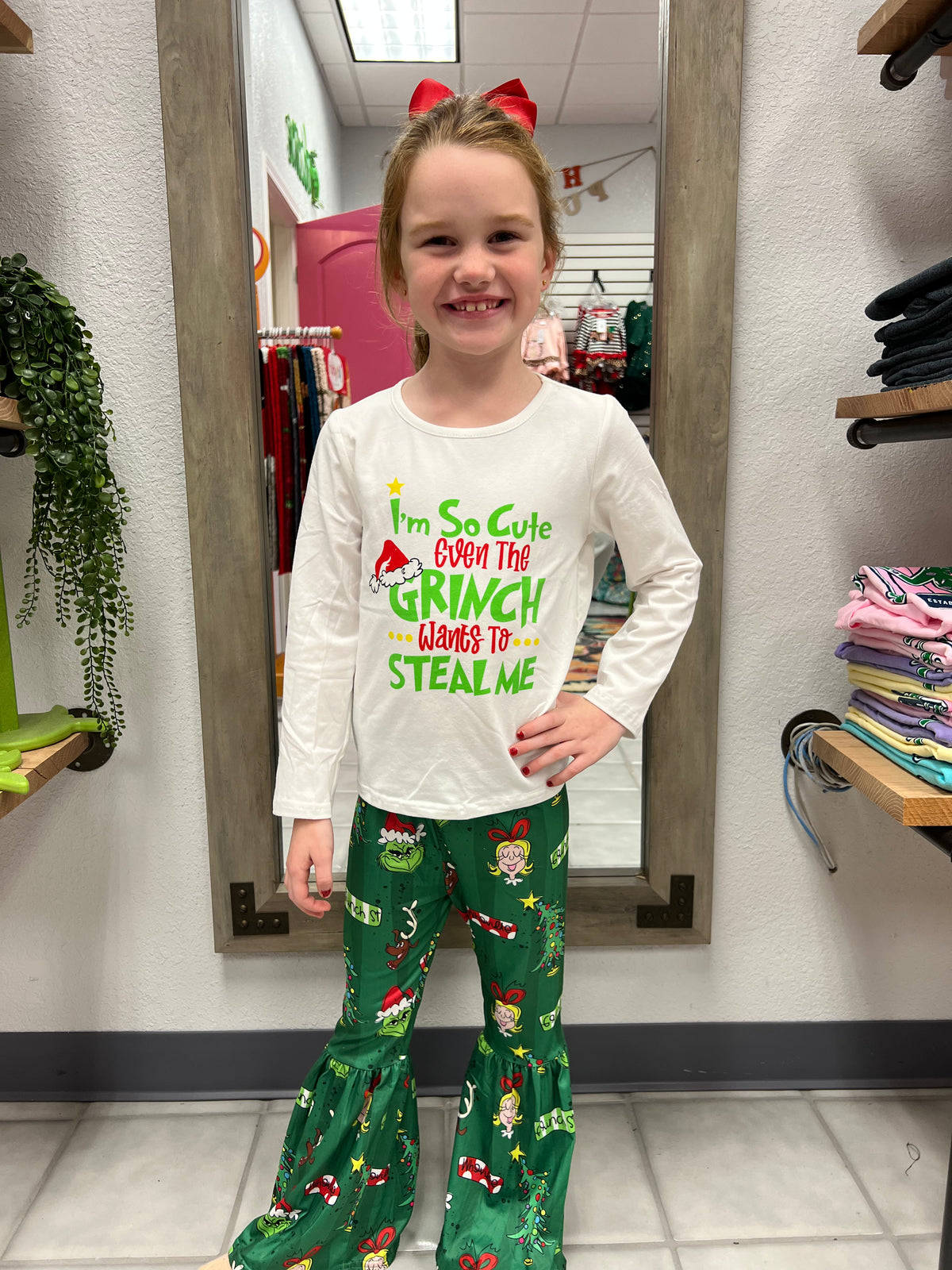 Steal Me Grinch Top With Bell Bottoms*