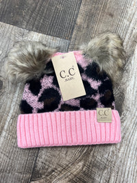 CC BABY Leopard Double Pom Beanie