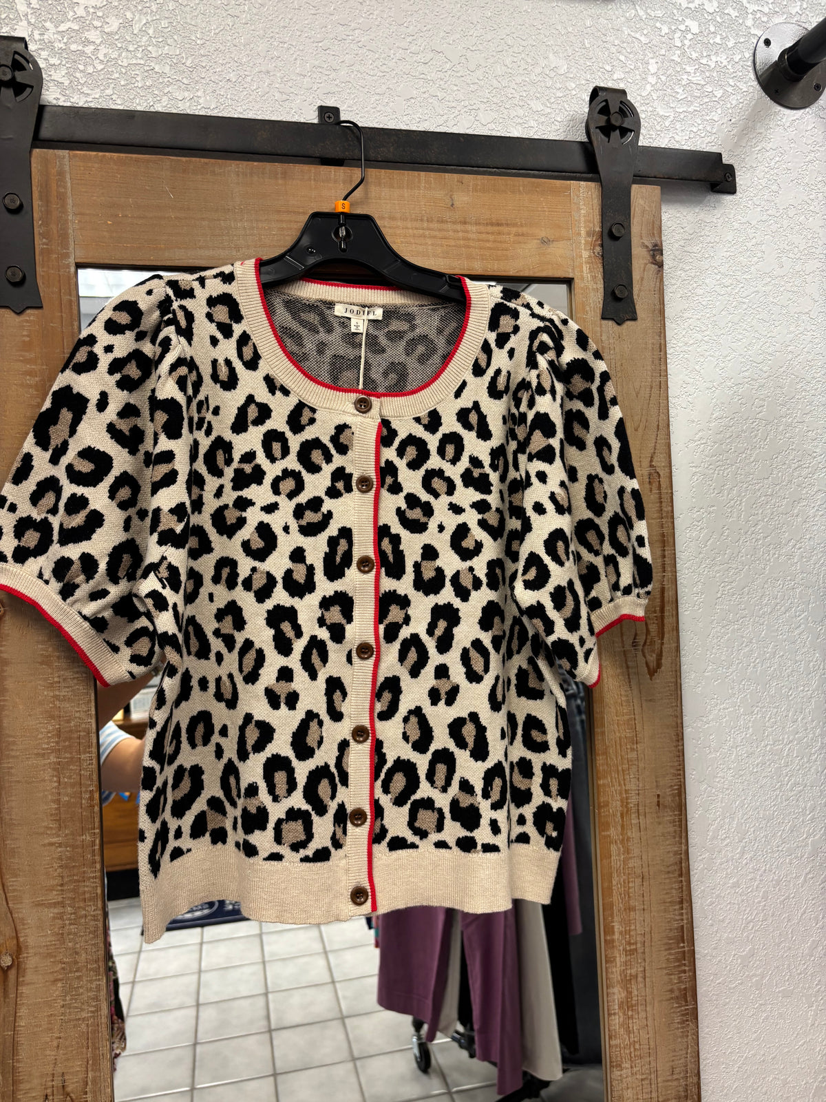 Jodifl SS Leopard Sweater Cardigan with Red detail
