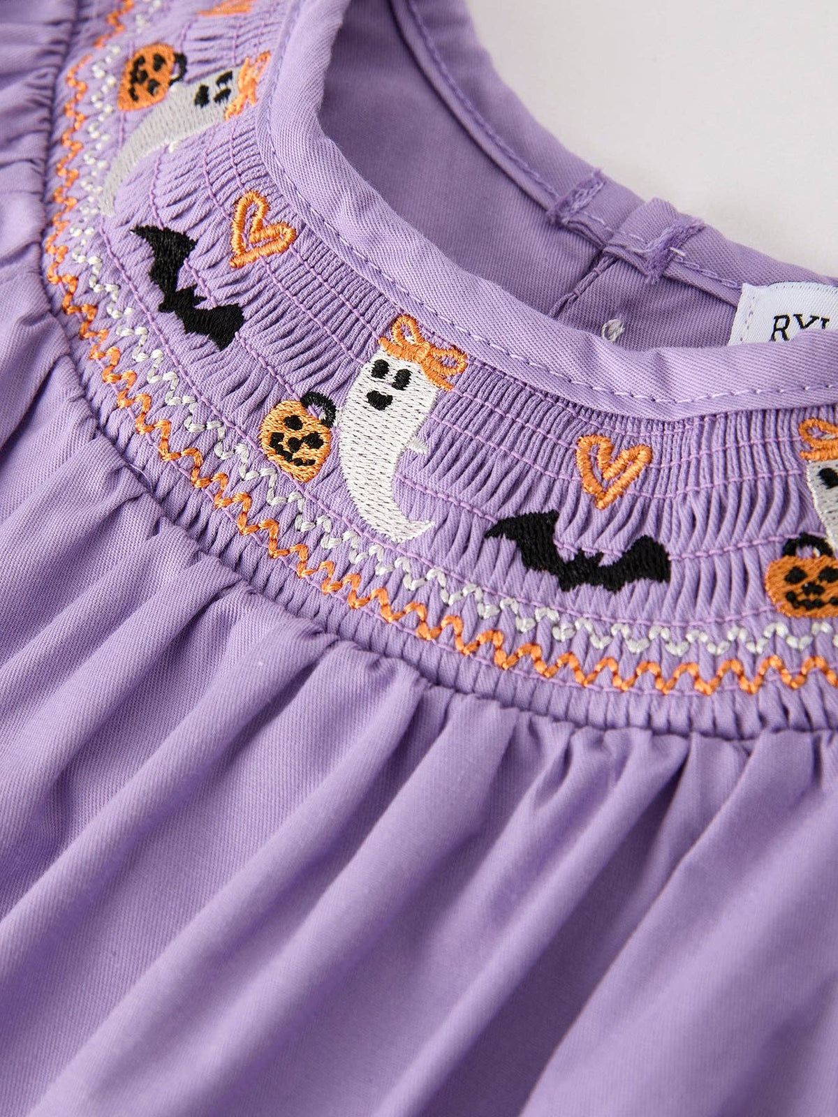 Purple Halloween Smock Embroidery Baby Girl Romper: 3M