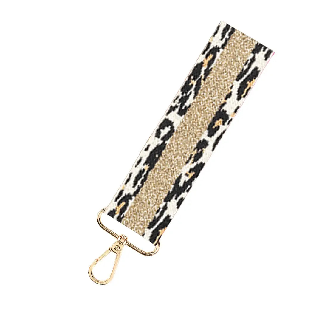 Leopard & Gold Stripe Wristlet Strap