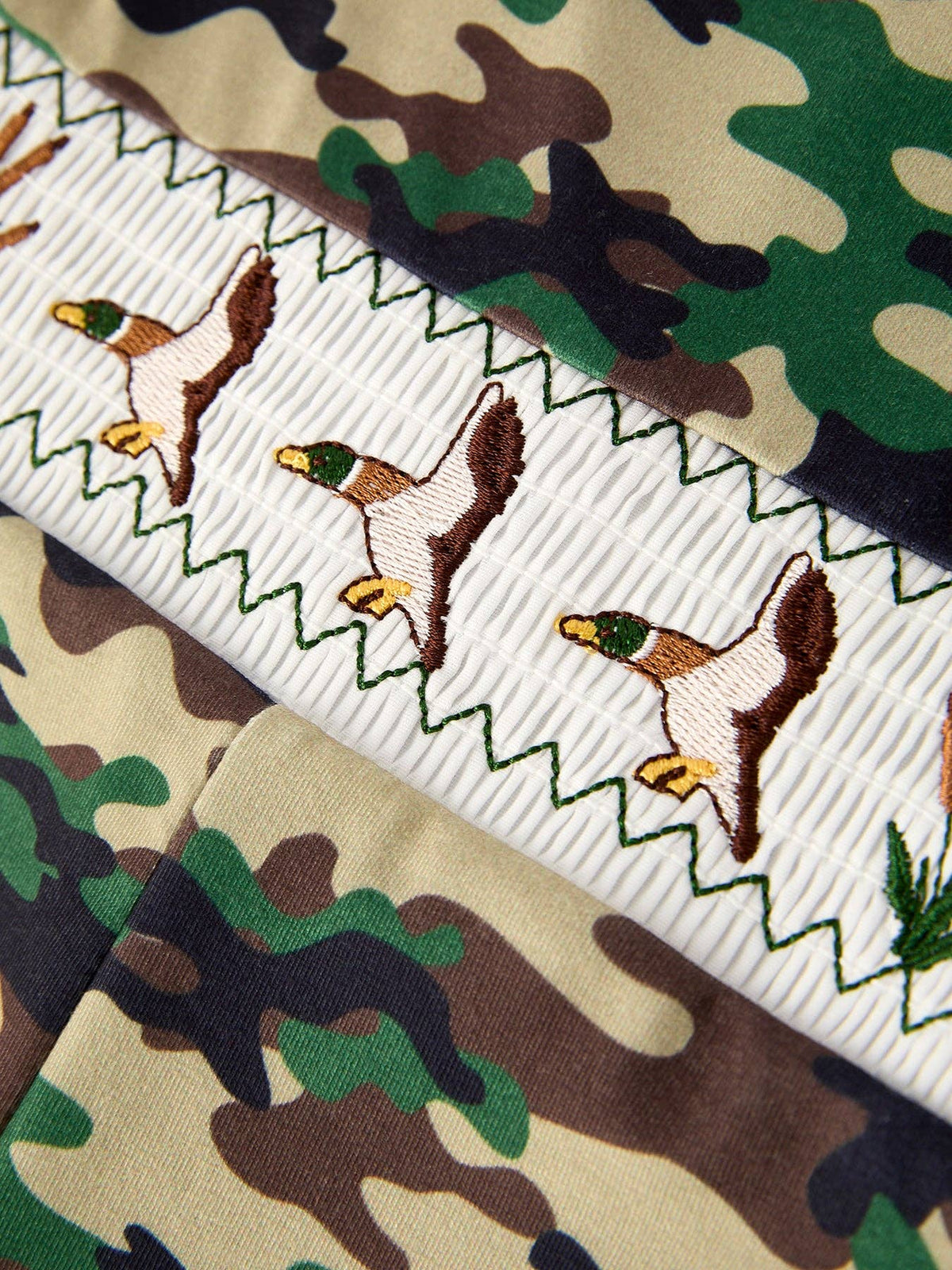 Camouflage Duck Smocking Embroidery Baby Boy Romper: 3M