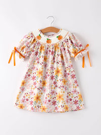 Fall Embroidery Smock Floral Dress