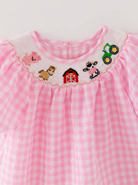 Farm Pink Smocking Embroidered Dress