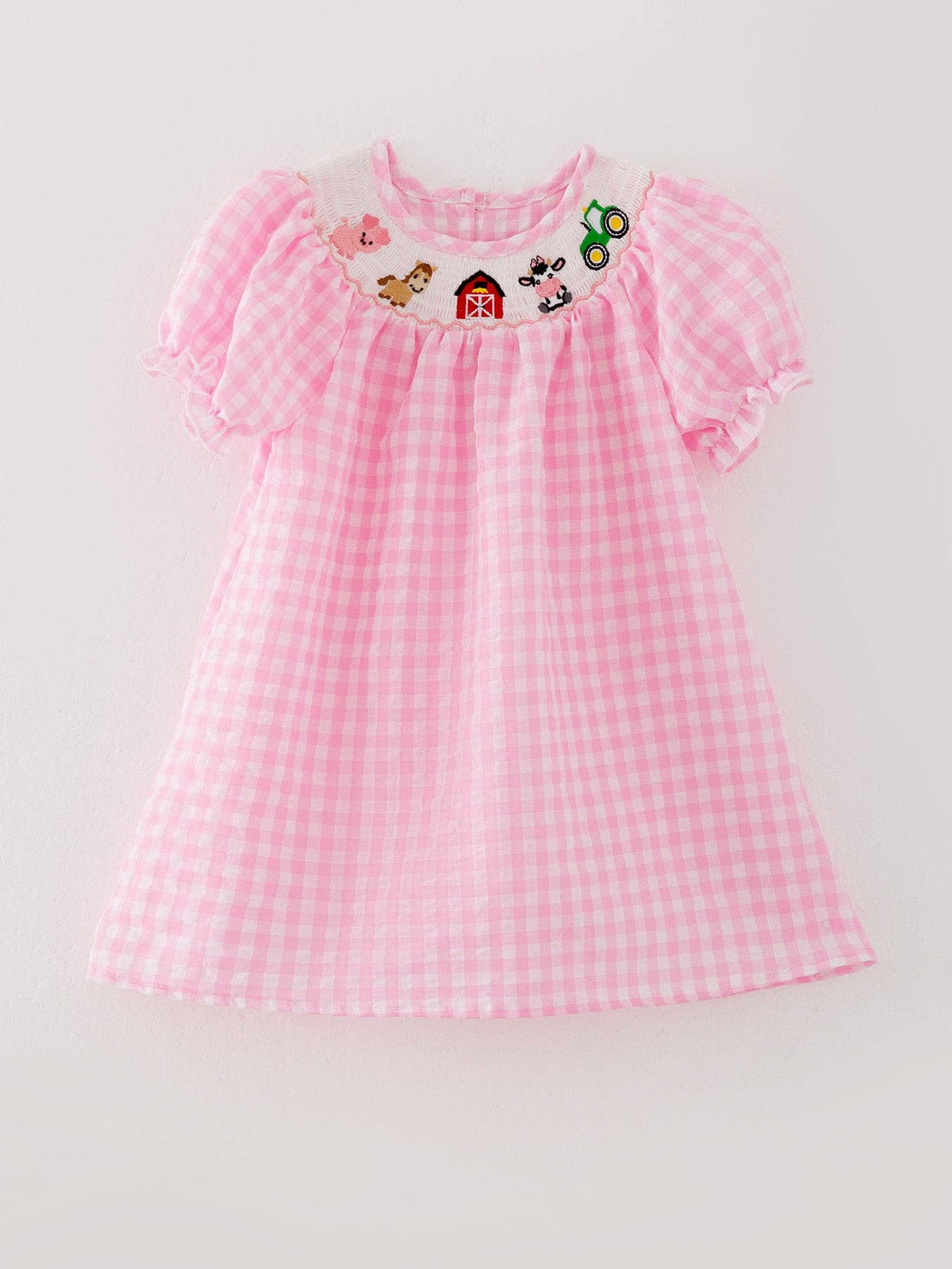 Farm Pink Smocking Embroidered Dress