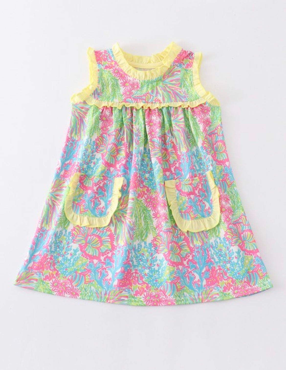 Floral Print Ruffle Pocket Dress