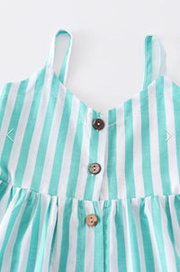 Green Stripe Button Down Strap Dress