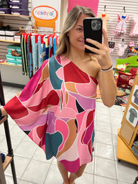 Abstract One Shoulder Dress