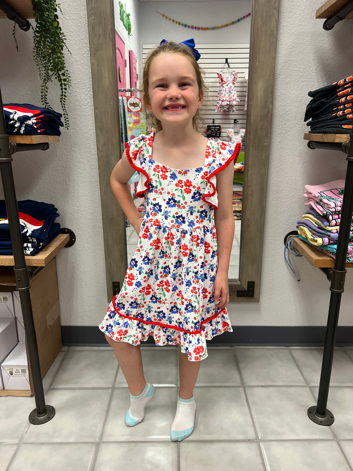 Red white and blue poppy dress