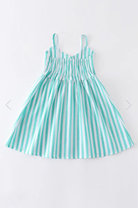 Green Stripe Button Down Strap Dress