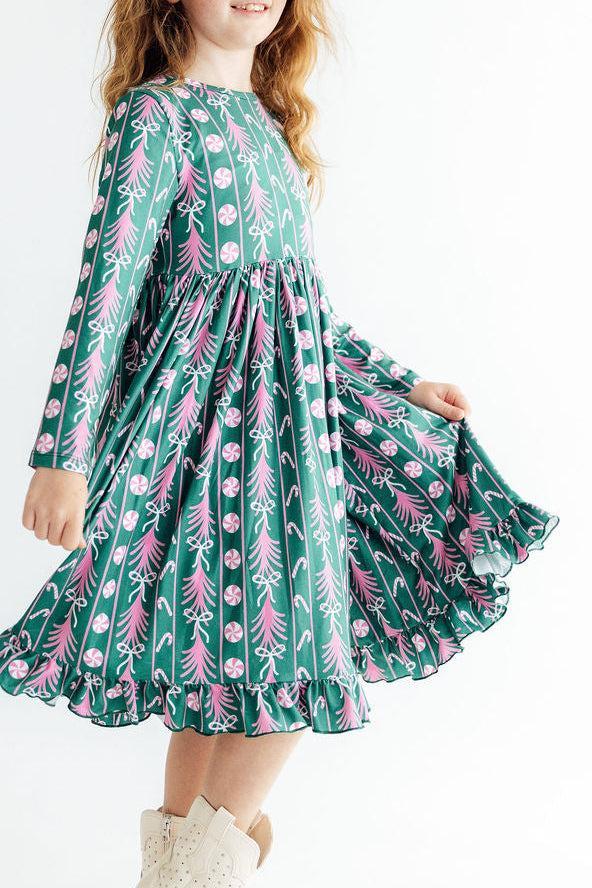 Christmas Treats LS Ruffle Hem Twirl Dress