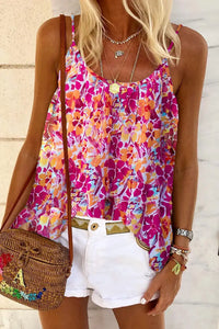 Red Floral Print Loose Fit Spaghetti Strap Tank Top