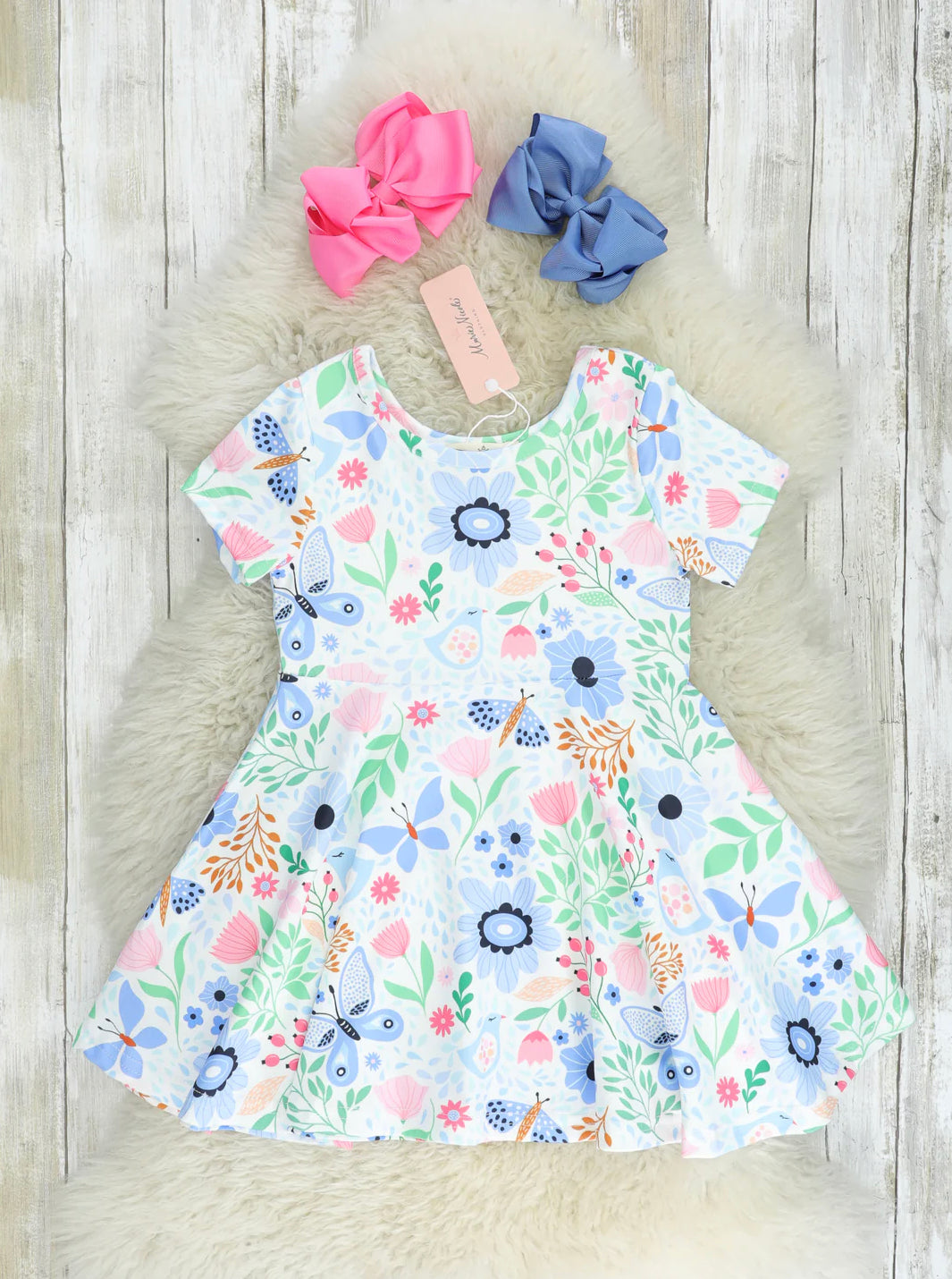 Blue Floral Butterfly Swing Dress*