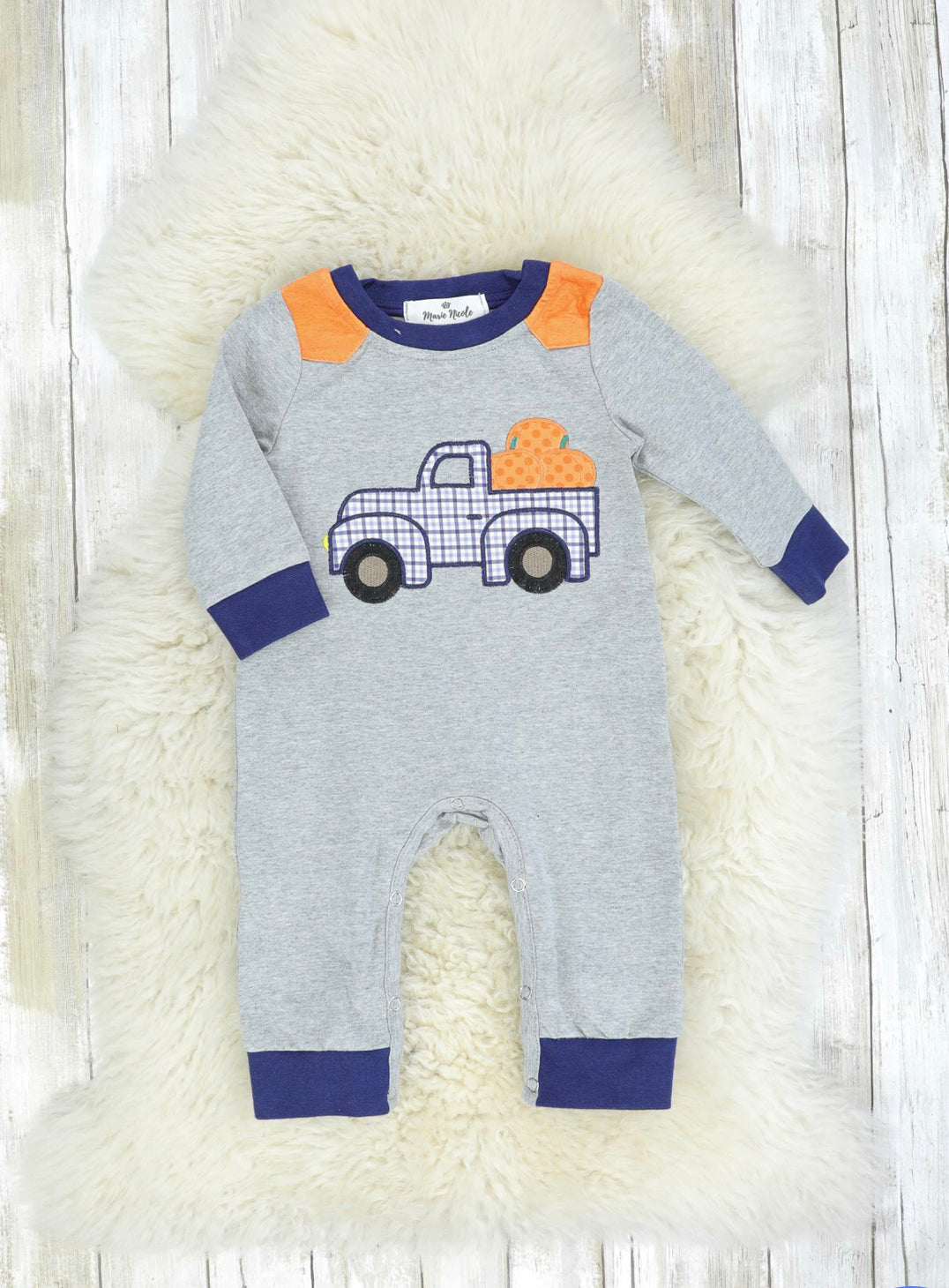 Grey & Orange Pumpkin Truck Romper*