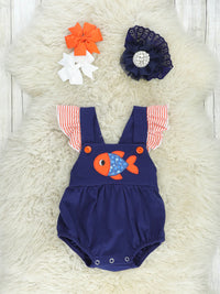 Navy Fish Ruffle Romper*