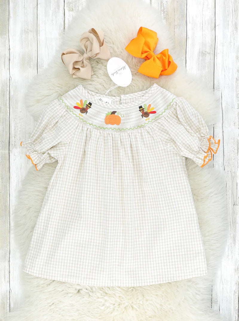 Smocked Turkey & Pumpkin Dress