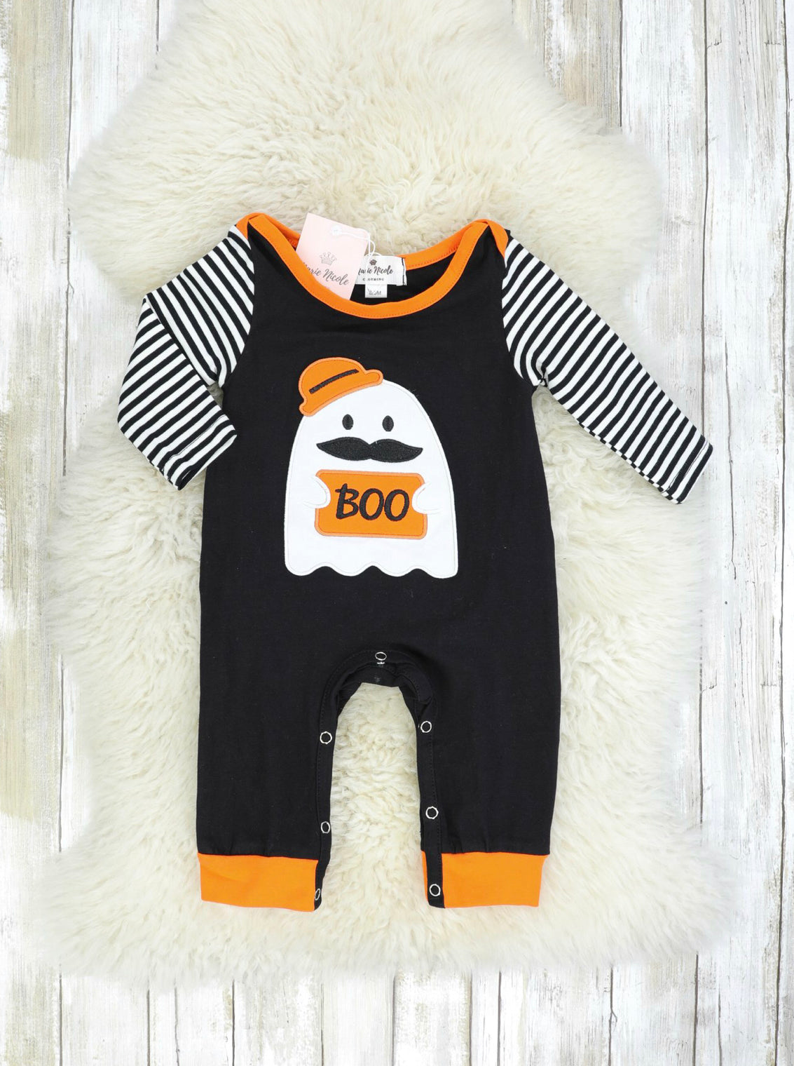 Striped Mustache Ghost Romper