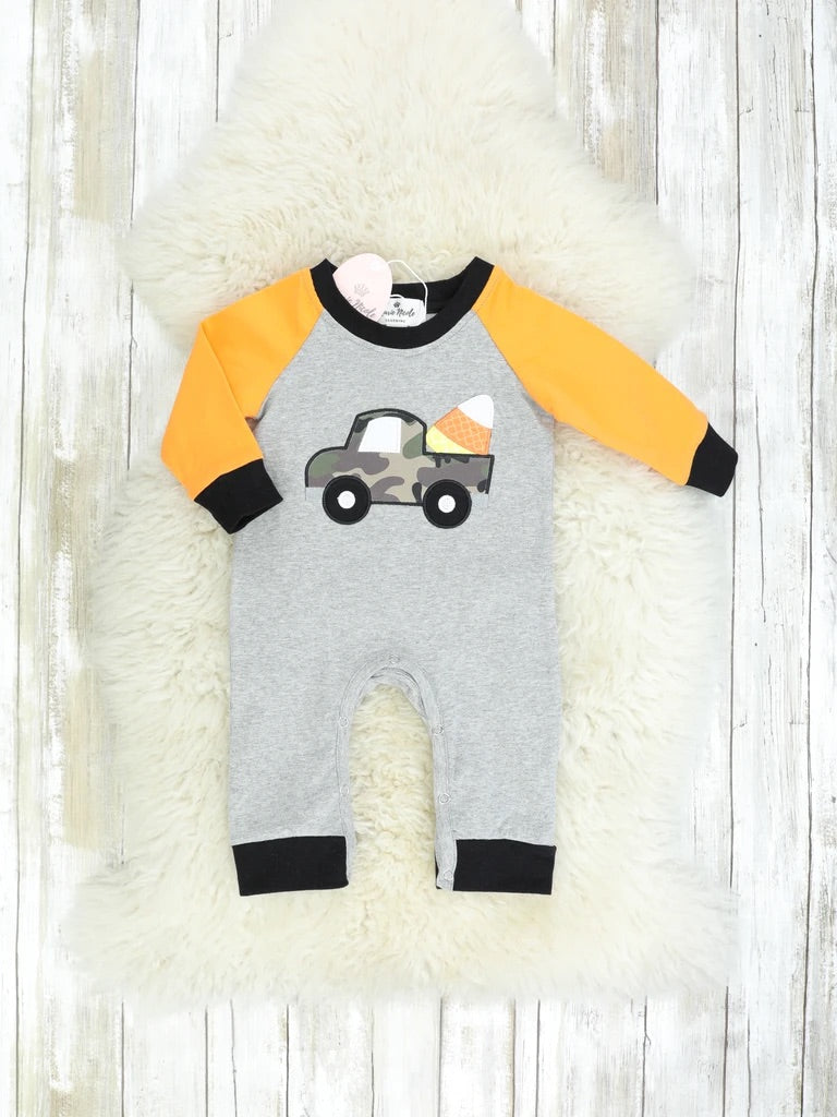 Camo Candy Corn Romper.