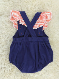 Navy Fish Ruffle Romper*